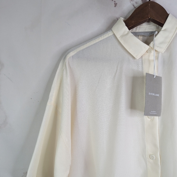 Everlane Shirt Women Small Drapey Square Sandstone Button Short Sleeve Cream - Picture 2 of 16